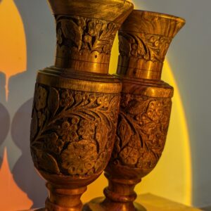 Lerili Megamall Wooden Floral Carving Vase Pair