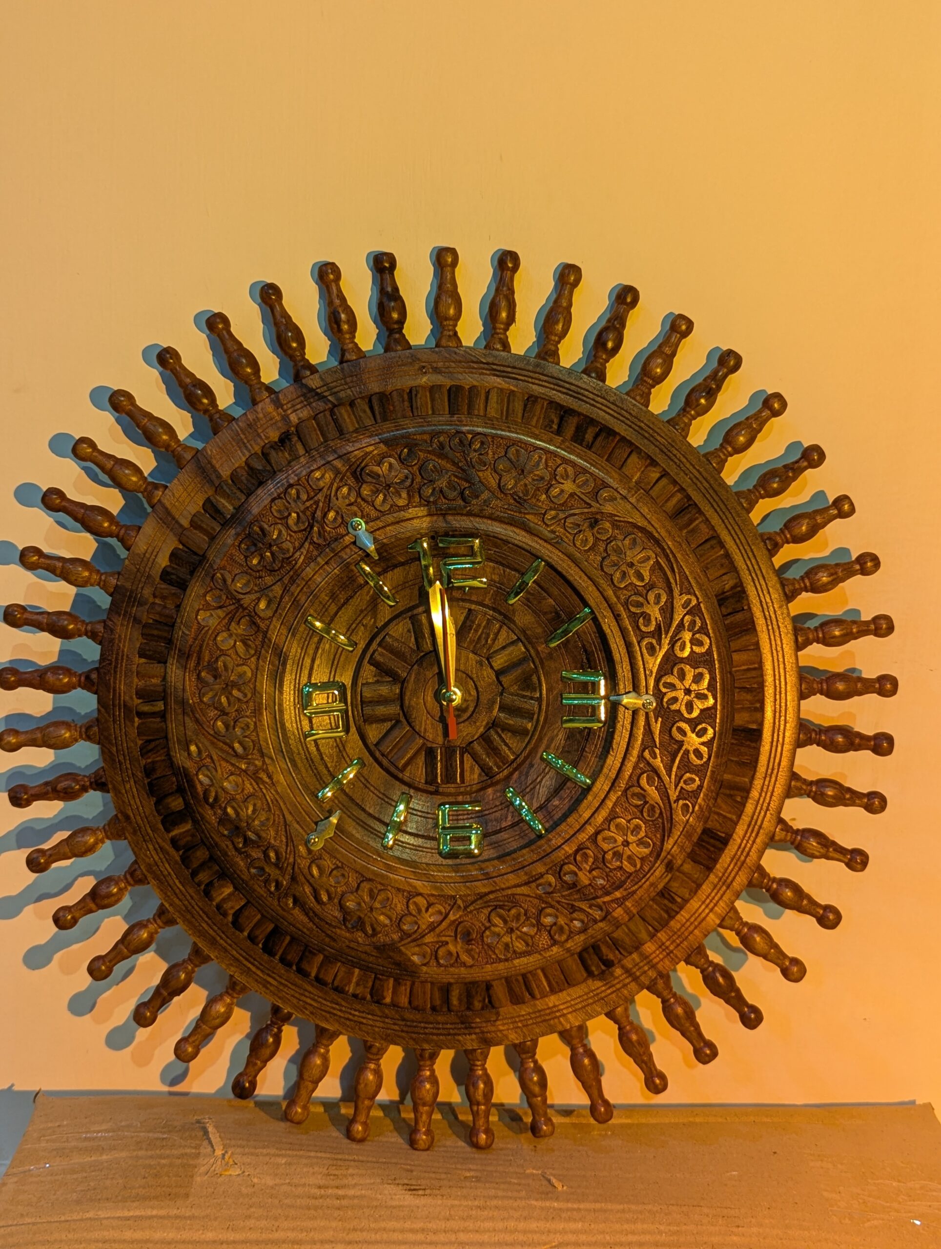 Lerili Megamall Hand Carved Wooden Round Floral Wall Clock