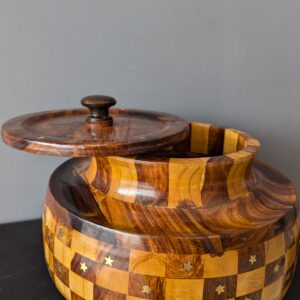 wooden jar with lid brass inlay design 28x28x21 cm | LeriLi MegaMall