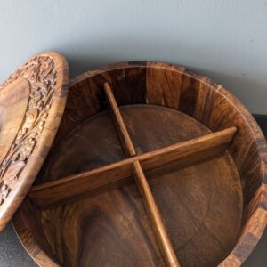 Lerili Megamall presents Wooden Carved 2-in-1 Dry Fruit Box & Hotpot with Brass Work