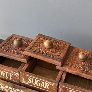 Lerili Megamall Vintage Style Hand-Carved Wooden Tea, Coffee & Sugar Pot Set