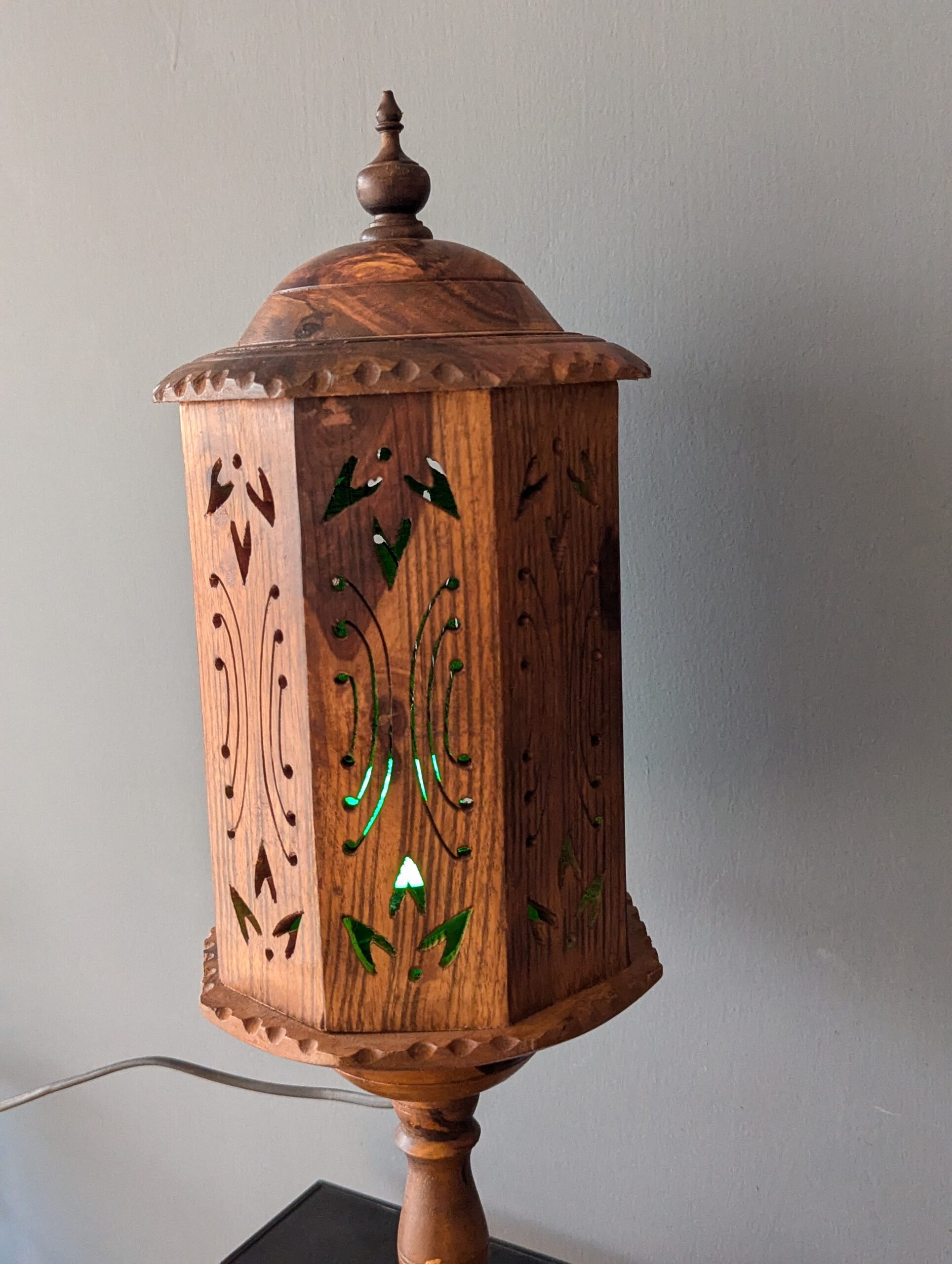 Lerili Megamall presents Handcrafted Wooden Lamp with Intricate Carving